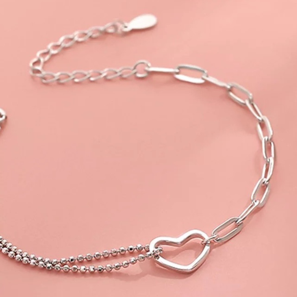 New Sterling Silver 925 Heart Chain Adjustable Bracelet - Picture 2 of 4